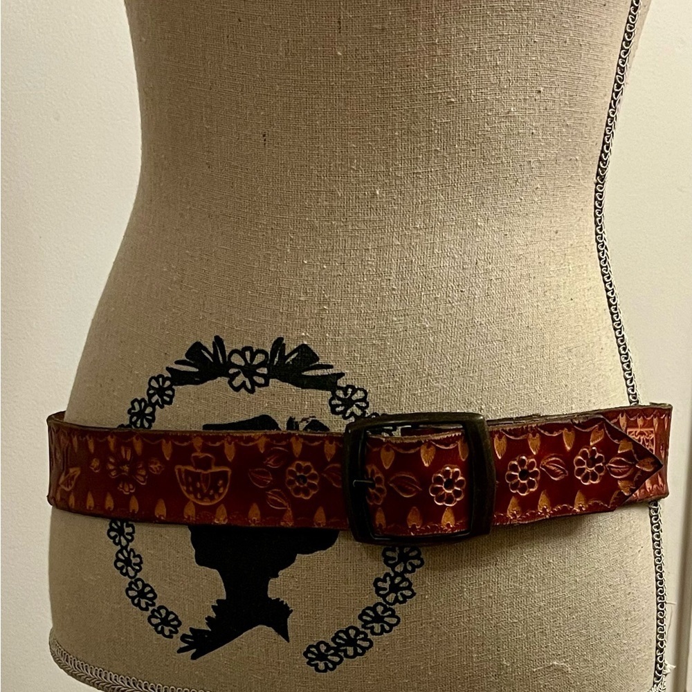 Vintage Leather Hand Tooled Mushroom Belt